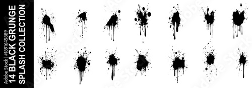 Set of Grunge Design Elements. Black blots. Brush Strokes. Vector illustration