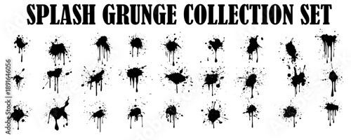 Big collection of Splashes, drops, a set of black blots. Set of raster icons of liquid elements