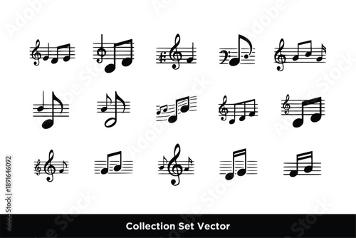 Music Note Sound Symbol Icon Collection for Audio Entertainment Media Apps in Flat Vector Design
