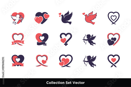 Romantic Heart Love Cupid Valentine Set design template
