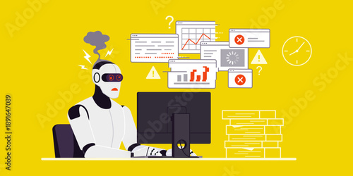 Broken AI robot generating sloppy content