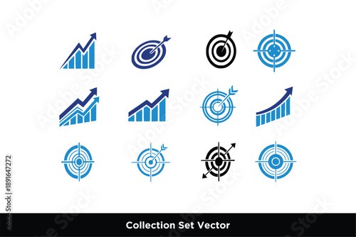 Financial Growth Chart Icons Vector, Business Target and Success Symbols logo design