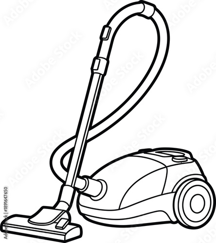 Canister vacuum cleaner illustration for efficient household cleaning and dust removal
