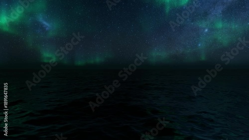 Real Time Brilliant Aurora Borealis Northern Lights Reflecting in Ocean Night Sky