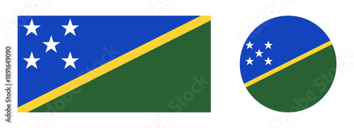 Solomon Islands Flag round, rectangular buttons. Set of National Solomon Islands flag circle, rectangle icons. Solomon Islands flag rounded badge, backdrop.	