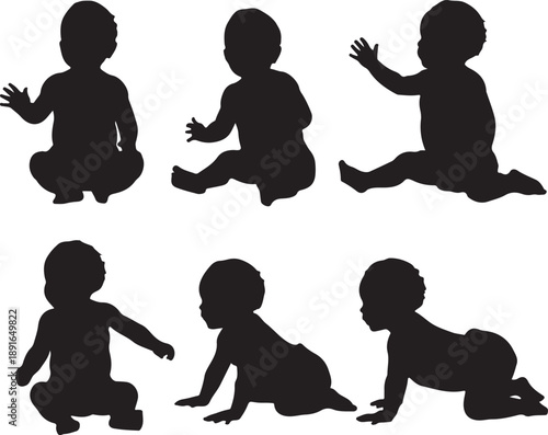 Baby development silhouette icons  vector  illustration.