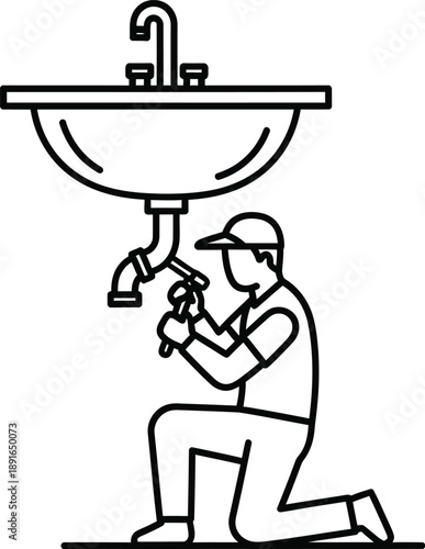 Plumber repairing a bathroom sink with tools, demonstrating professional plumbing service