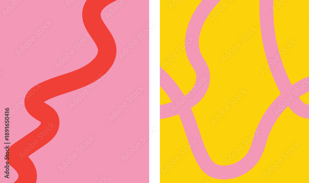 Obraz premium Curvy Abstract Lines Pink Yellow Modern Design Element