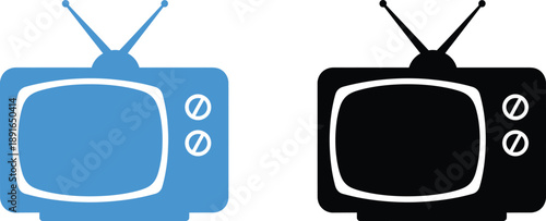 Vintage Television Icons Set in Blue and Black Designs