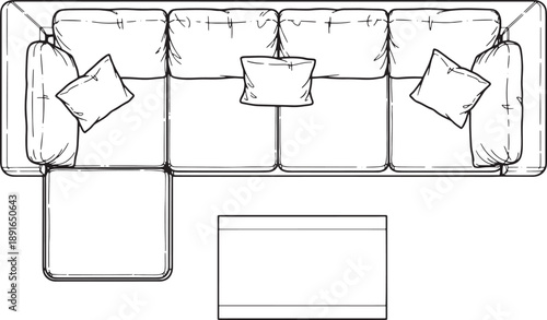 An elevated, top-down view showcases the elegant contours of a modern sofa and coordinating table. It offers a fresh perspective on interior design and furniture arrangement.
