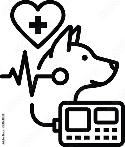 Veterinary electrocardiogram monitoring an animal's heart health with a medical device
