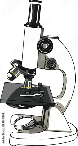 Microscope Vector Illustration Isolated on White Background, Laboratory Science Research Equipment Icon
