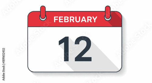 February 12th calendar page with bold numerals and red header isolated on white background showing a specific date for planning
