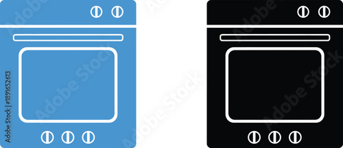 Blue and Black Oven Icons Set for Kitchen Appliance Design