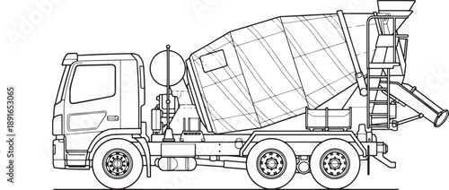 An engineering marvel, a cement mixer truck meticulously rendered in lines, symbolizes construction and industry.