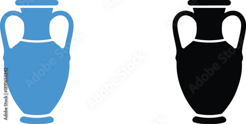 Classic Greek Vases Illustration in Blue and Black Silhouette