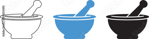 Collection of Mortar and Pestle Icons in White Blue and Black