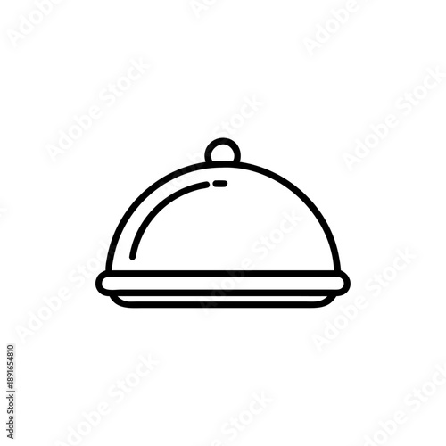 Shiny silver restaurant cloche icon with a chrome lid on a white background, featuring a 3d metal platter and cover for hotel dinner service or reception meal delivery