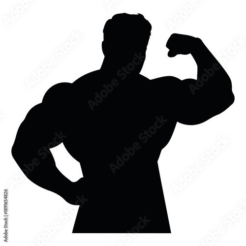 Silhouette of a muscular man flexing his bicep on transparent background
