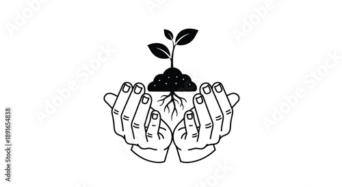Hands cradling a seedling with roots symbolizing growth and care