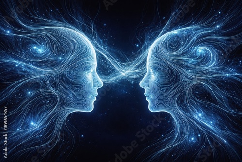 Connessione spirituale e anime gemelle in stile wireframe intricato