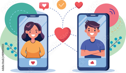 Valentine's day vector illustration of online dating and love connection