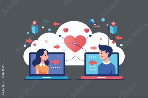 Valentine's day vector illustration of online date with heart cloud
