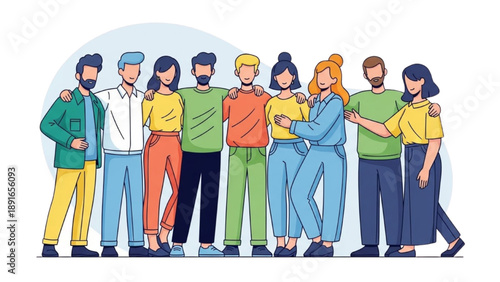 Diverse group of people standing together in a friendly manner