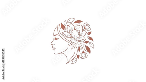 A woman's profile adorned with flowers and leaves illustration