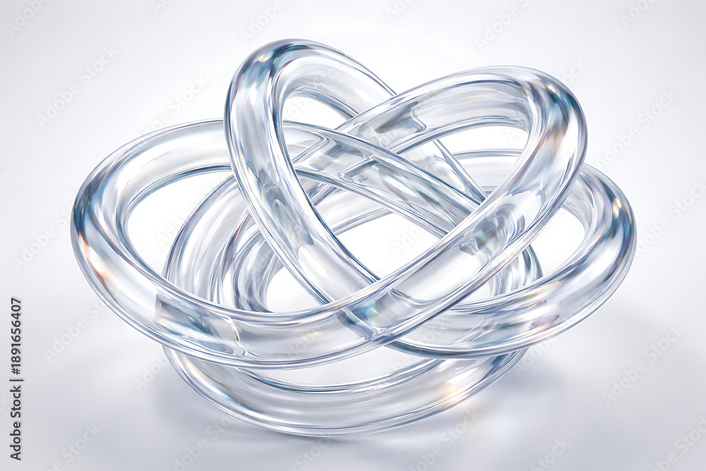 Naklejka premium intertwined glass tubes isolated on light grey background, 3d rendering