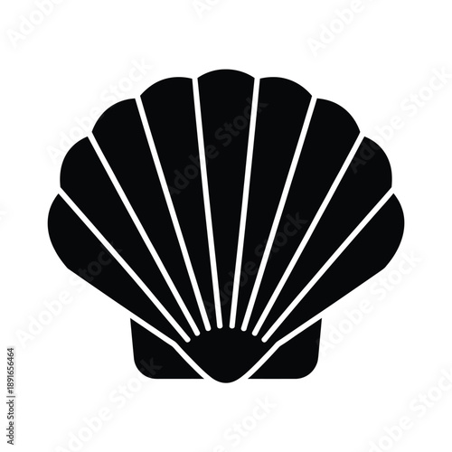 Simple black and white illustration of a scallop seashell icon