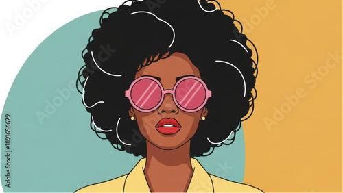 Illustration of a woman wearing sunglasses and a yellow shirt, showcasing stylish accessories and a modern aesthetic