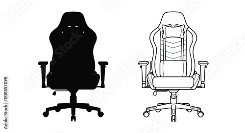Gaming chair design a silhouette and detailed line drawing comparison
