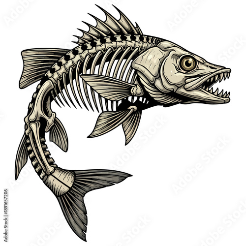 snook fish skeleton illustration with vintage style for fishing logo or apparel design