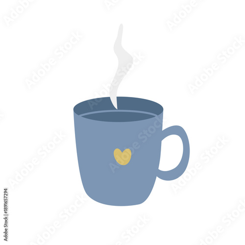 Minimal Scandinavian mug with hot drink and steam in soft pastel colors. Cozy hygge illustration for coffee or tea themes, kitchen decor, stationery, and lifestyle designs.