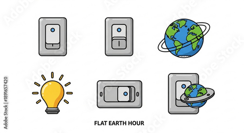 Light switches and globe illustrations for earth hour concept