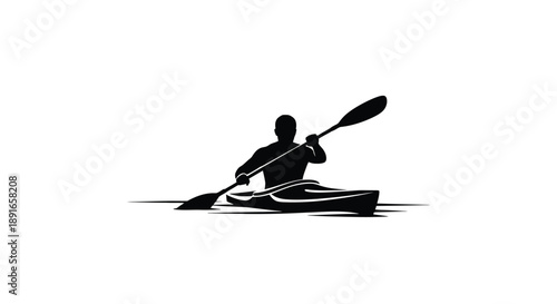 Silhouette of a kayaker paddling on calm water a minimalist design