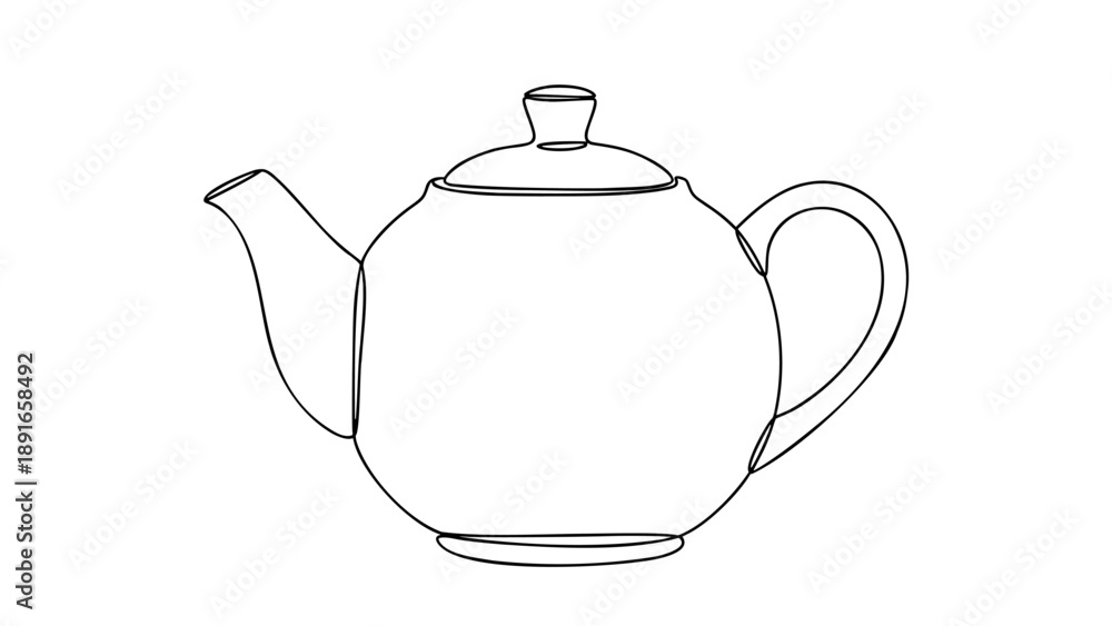 Obraz premium Classic Ceramic Teapot Line Art Rounded Teaware Vector Isolated