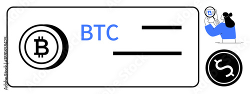 Cryptocurrency concept. BTC symbol and blockchain payment elements highlight cryptocurrency importance. Cryptocurrency drives secure online payment, financial transactions, and investment strategies