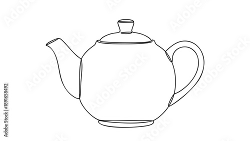 Classic Ceramic Teapot Line Art Rounded Teaware Vector Isolated