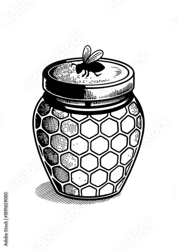 Honey Jar with Bee Illustration