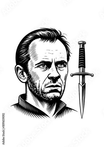 Stoic Man with Dagger Illustration