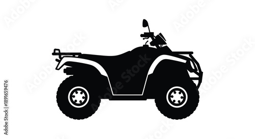 Black silhouette of an all terrain vehicle or quad bike shown in profile