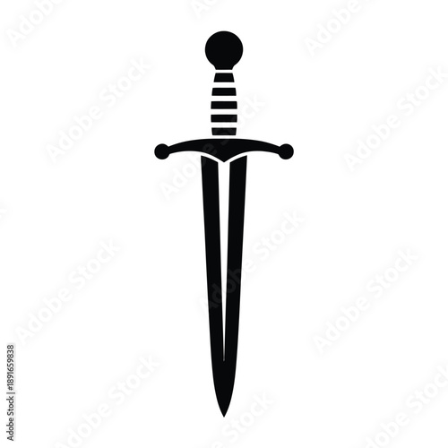 A simple black silhouette illustration of a medieval style sword
