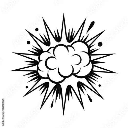 Black and white comic book explosion with radiating starburst effect