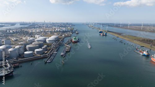 Rotterdam industrial port terminal storing oil and gas