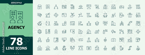Agency linear icon set. Contain linear symbols plan, as, marketing and more. Agency icon set. Minimal linear icons. Editable vector art.