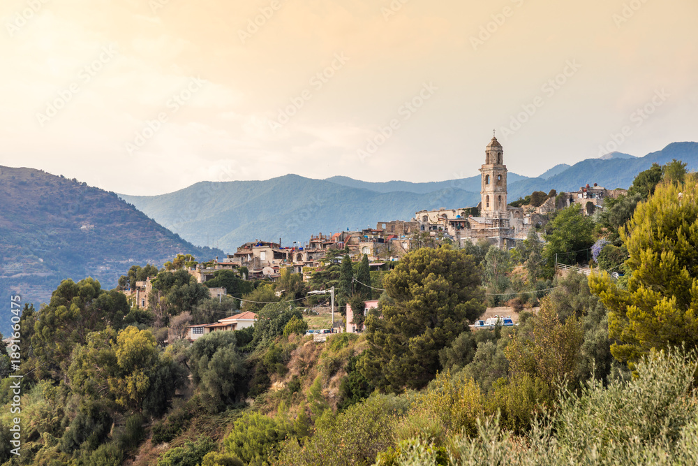 Fototapeta premium Panoramic View of Bussana Vecchia Village in Liguria Italy