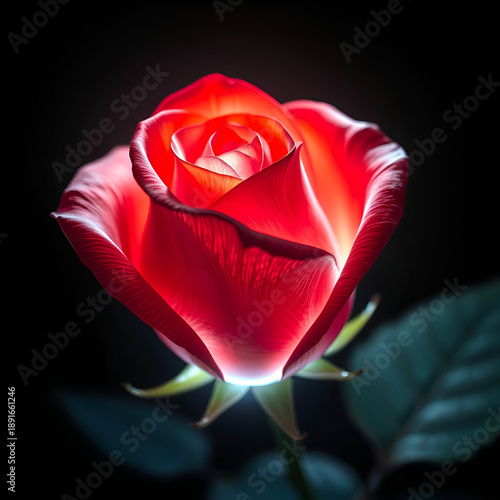 Beautiful red rose freshly bloomed lighted from within. jpg, 20x20in, 6000x6000px, 300dpi