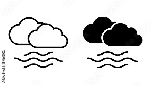 Mist icon set. Simple illustration of foggy cloud with flat style design, suitable for weather forecast or any graphic design purpose.